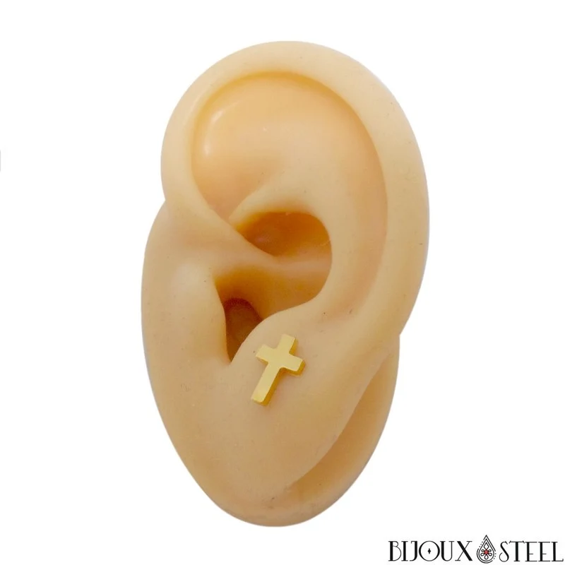 Boucles d'oreilles croix en acier inoxydable