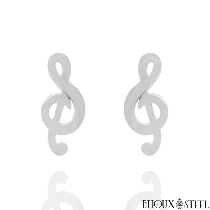 Boucles d'oreilles clés de sol en acier inoxydable