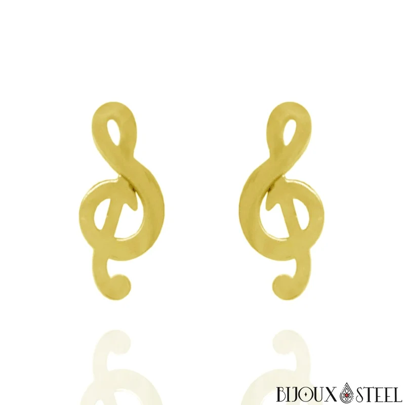 Boucles d'oreilles clés de sol en acier inoxydable