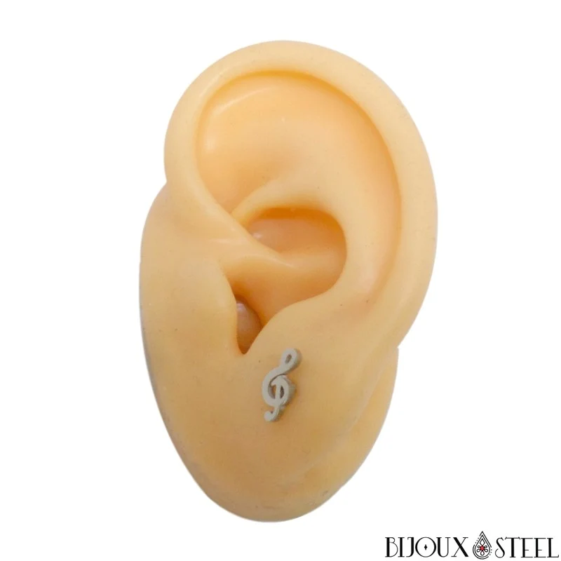 Boucles d'oreilles clés de sol en acier inoxydable
