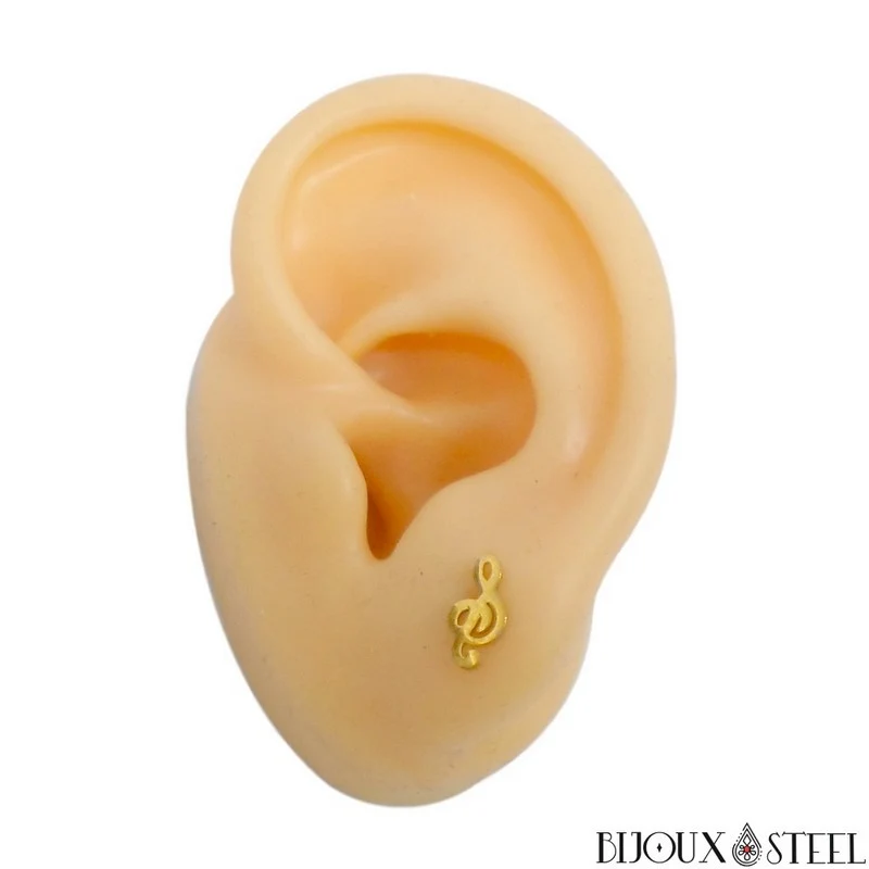 Boucles d'oreilles clés de sol en acier inoxydable