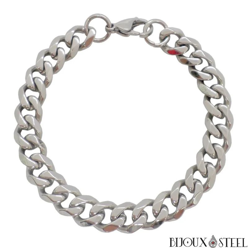 Bracelet gourmette homme à maille cubaine 11mm en acier inoxydable