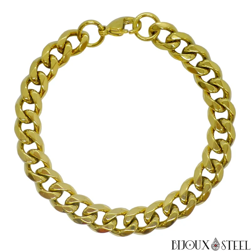 Bracelet gourmette homme à maille cubaine 11mm en acier inoxydable