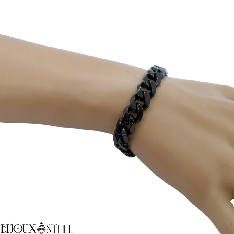 Bracelet gourmette homme à maille cubaine 11mm en acier inoxydable