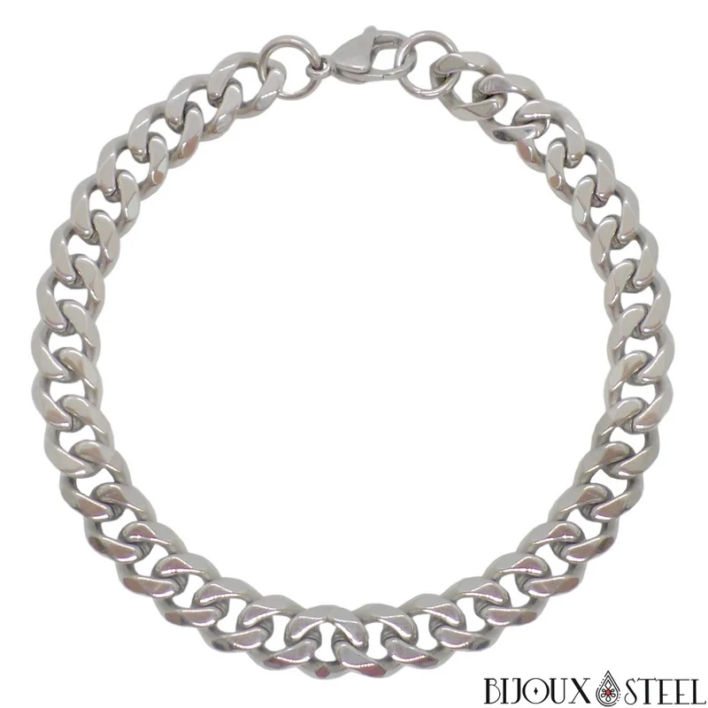Bracelet gourmette homme à maille cubaine 9mm en acier inoxydable