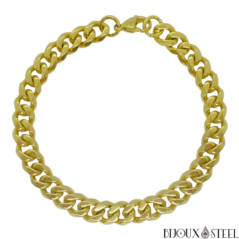 Bracelet gourmette homme à maille cubaine 9mm en acier inoxydable