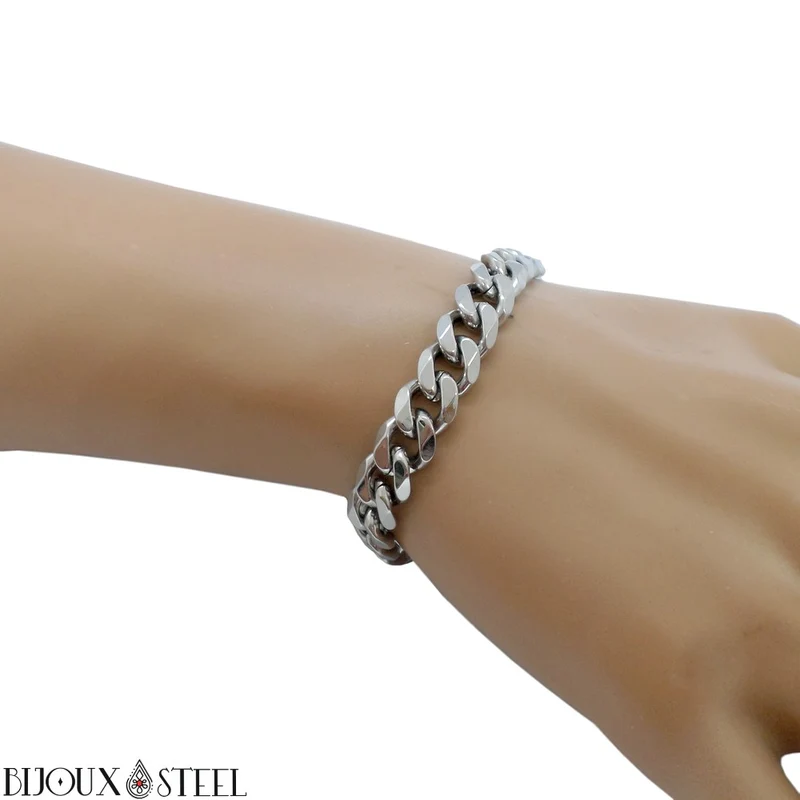 Bracelet gourmette homme à maille cubaine 9mm en acier inoxydable