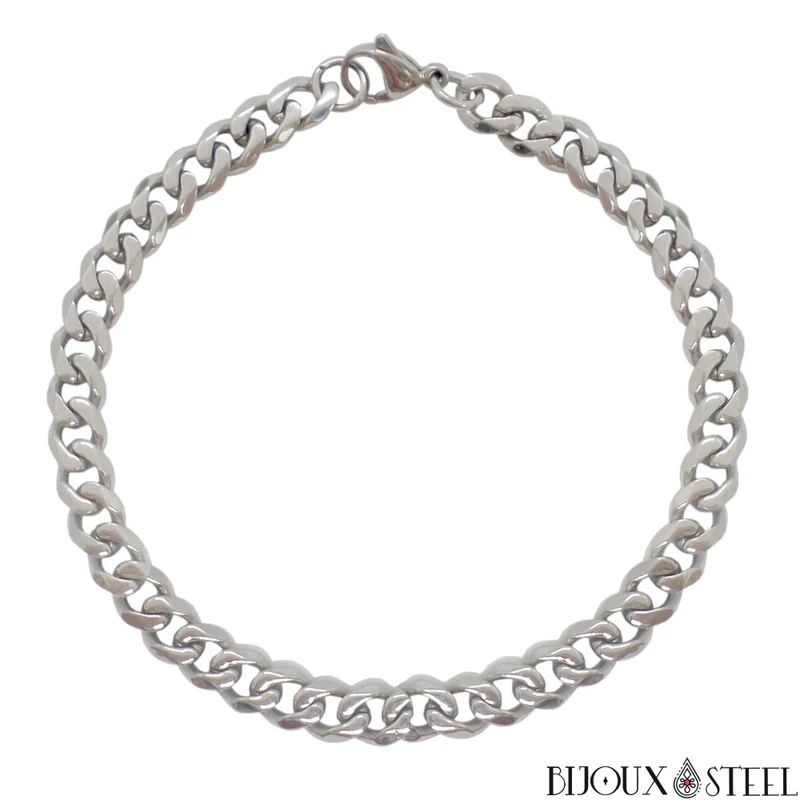 Bracelet gourmette homme à maille cubaine 7mm en acier inoxydable