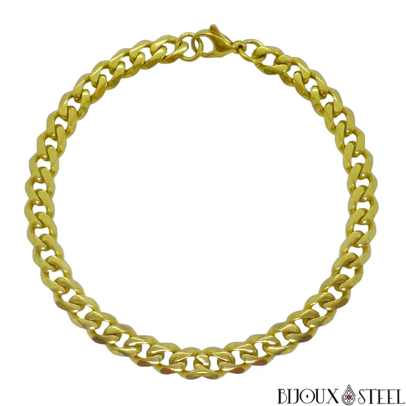Bracelet gourmette homme à maille cubaine 7mm en acier inoxydable