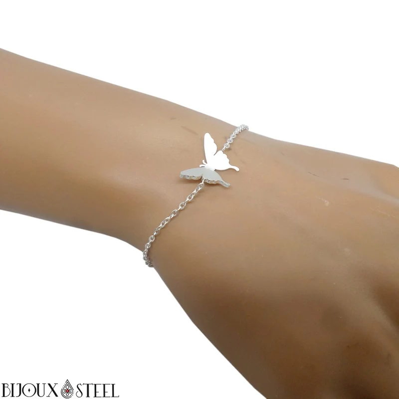 Bracelet fin papillon en acier inoxydable