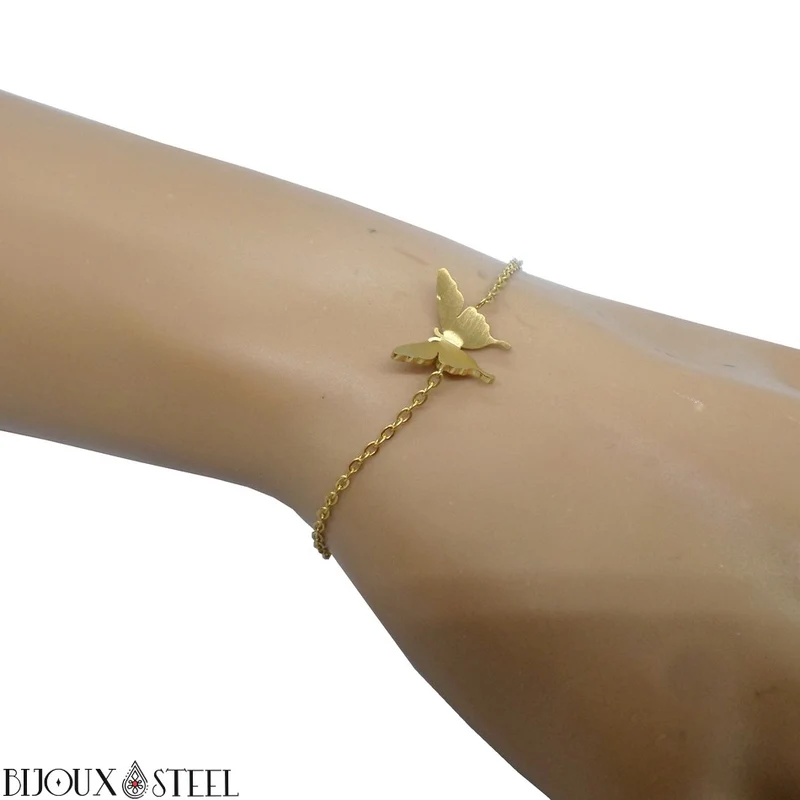 Bracelet fin papillon en acier inoxydable