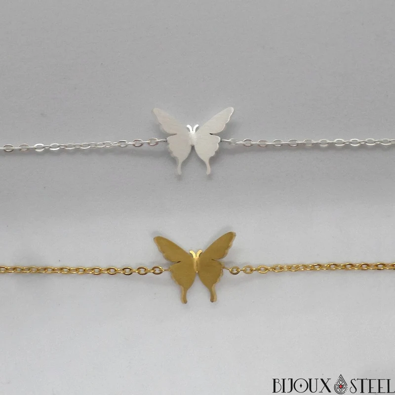 Bracelet fin papillon en acier inoxydable