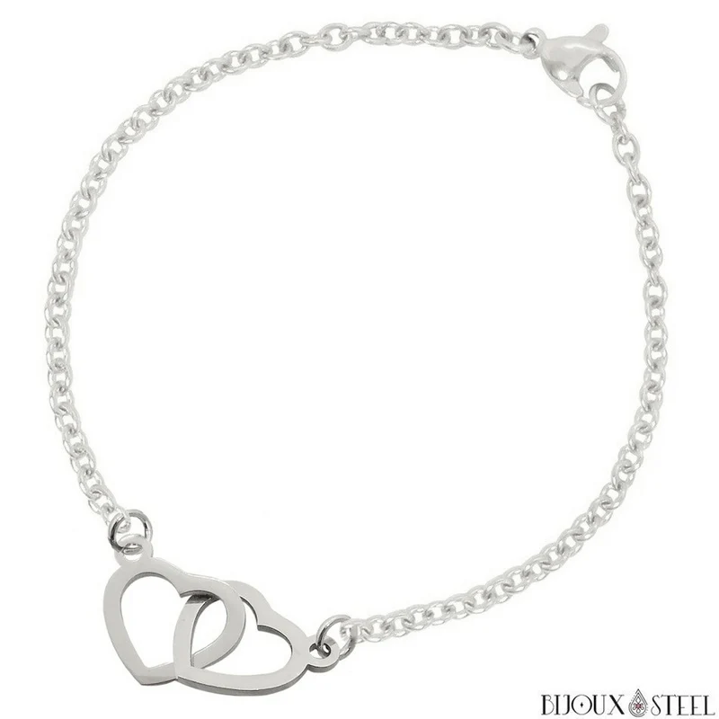 Bracelet double coeur en acier inoxydable