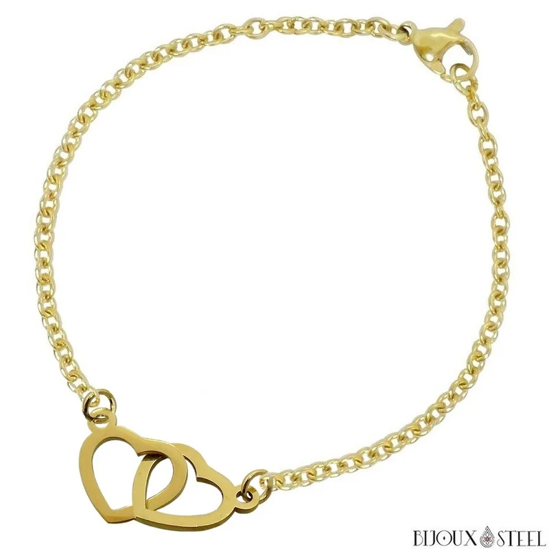 Bracelet double coeur en acier inoxydable