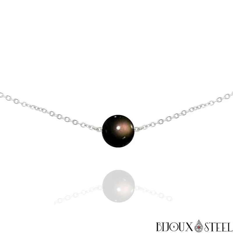 Collier à perle d'obsidienne oeil céleste en acier inoxydable