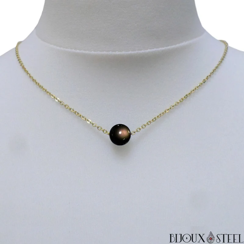 Collier à perle d'obsidienne oeil céleste en acier inoxydable