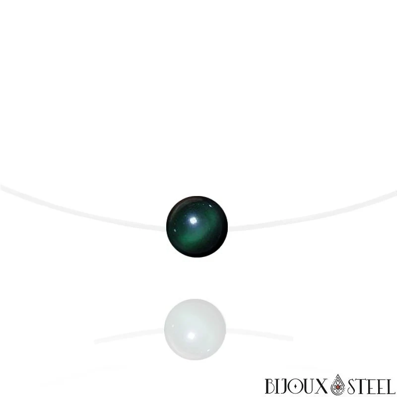 Collier à perle d'obsidienne oeil céleste sur fil de nylon