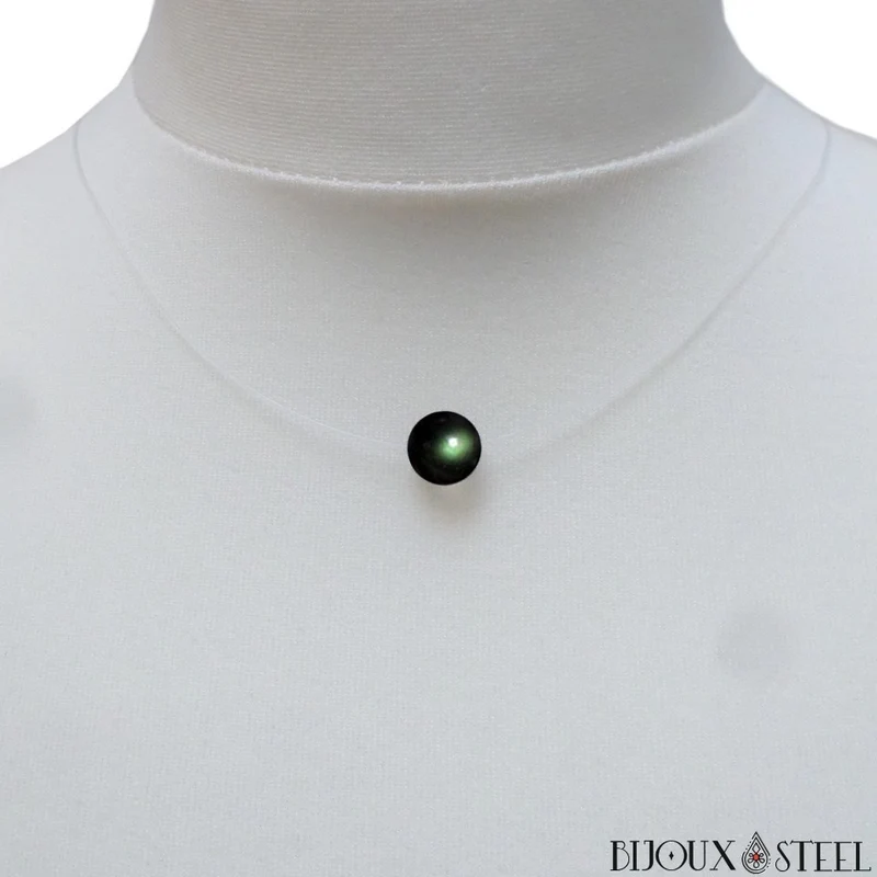Collier à perle d'obsidienne oeil céleste sur fil de nylon