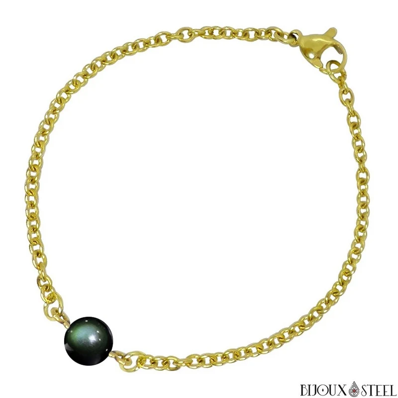 Bracelet à perle d'obsidienne oeil céleste en acier inoxydable