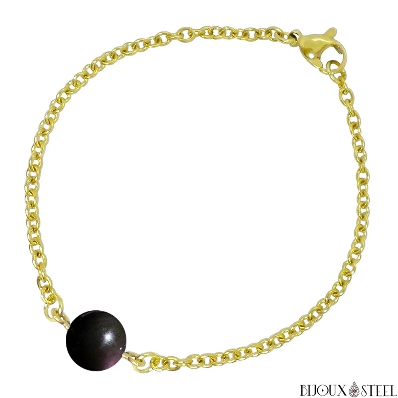 Bracelet à perle d'obsidienne oeil céleste en acier inoxydable