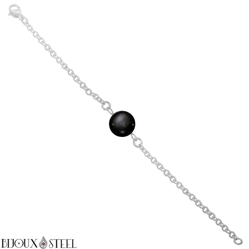 Bracelet à perle d'obsidienne oeil céleste en acier inoxydable