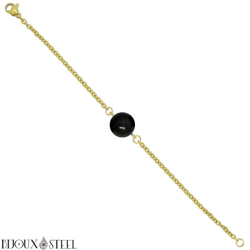 Bracelet à perle d'obsidienne oeil céleste en acier inoxydable