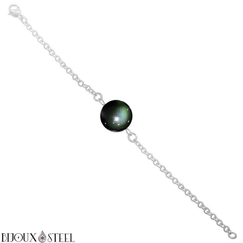 Bracelet à perle d'obsidienne oeil céleste en acier inoxydable