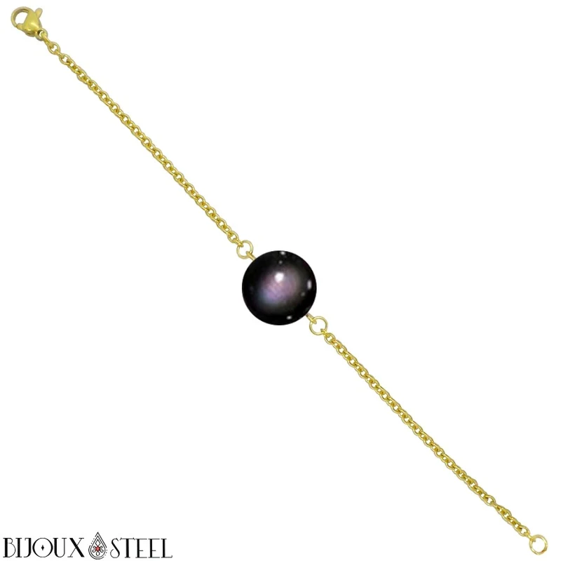 Bracelet à perle d'obsidienne oeil céleste en acier inoxydable