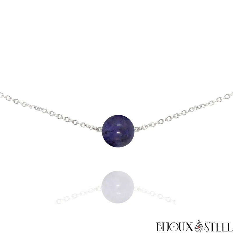 Collier à perle de dumortiérite en acier inoxydable