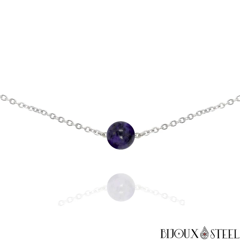 Collier à perle de dumortiérite en acier inoxydable