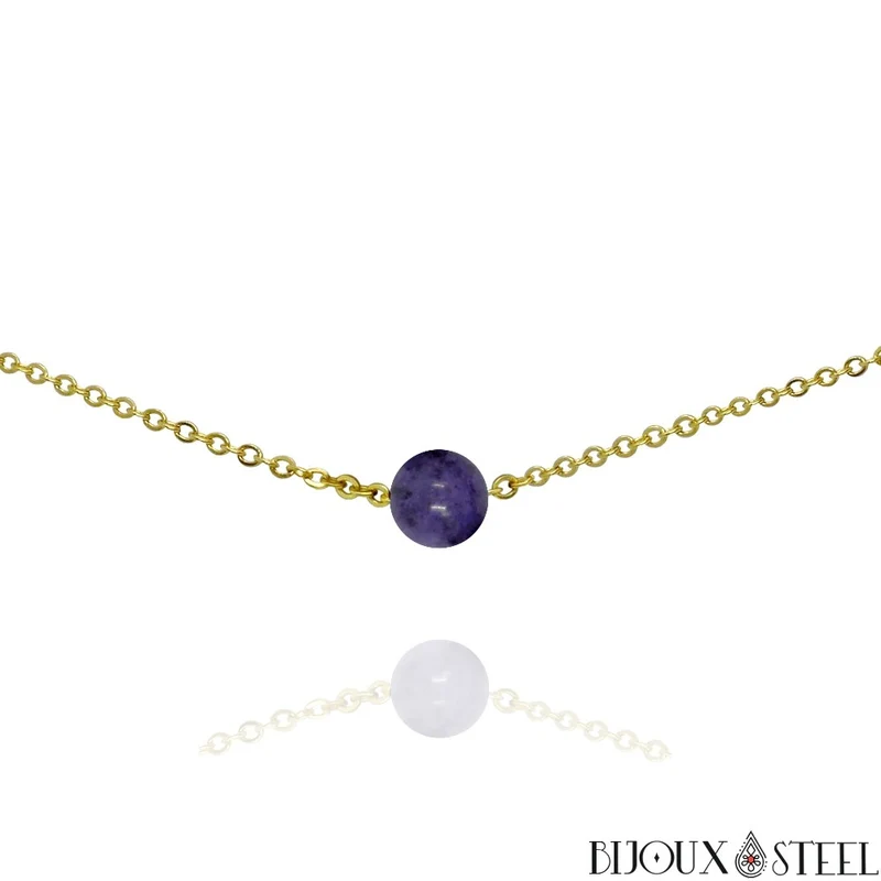 Collier à perle de dumortiérite en acier inoxydable