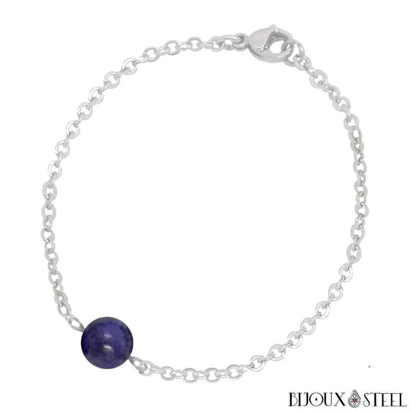 Bracelet à perle de dumortiérite en acier inoxydable