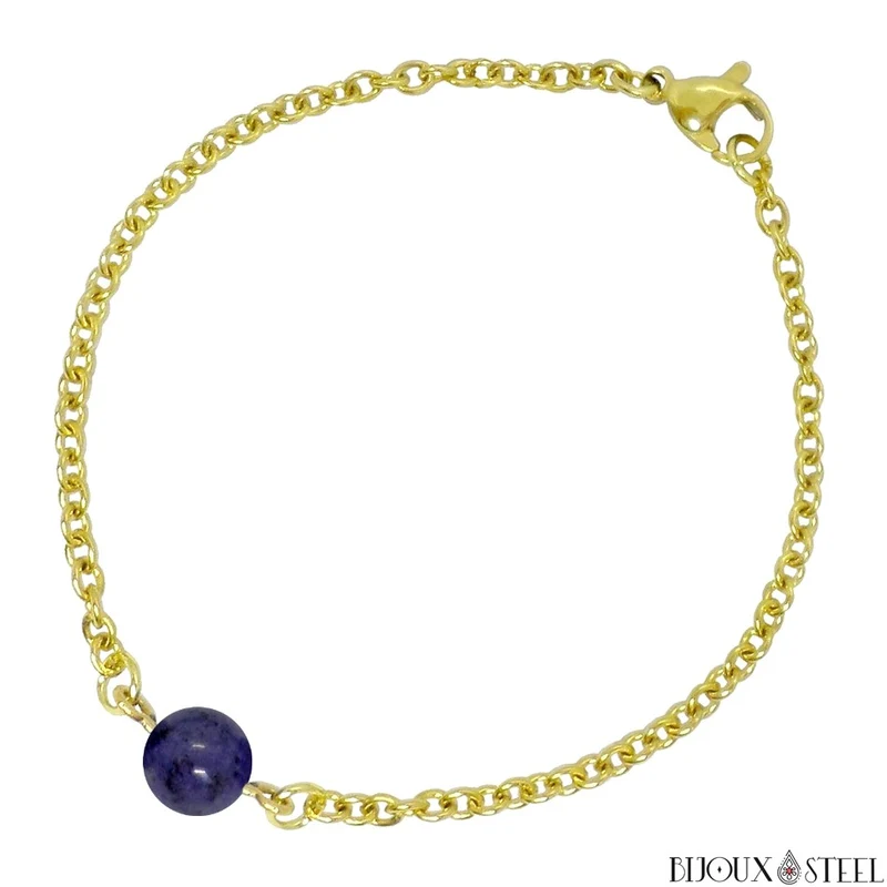 Bracelet à perle de dumortiérite en acier inoxydable