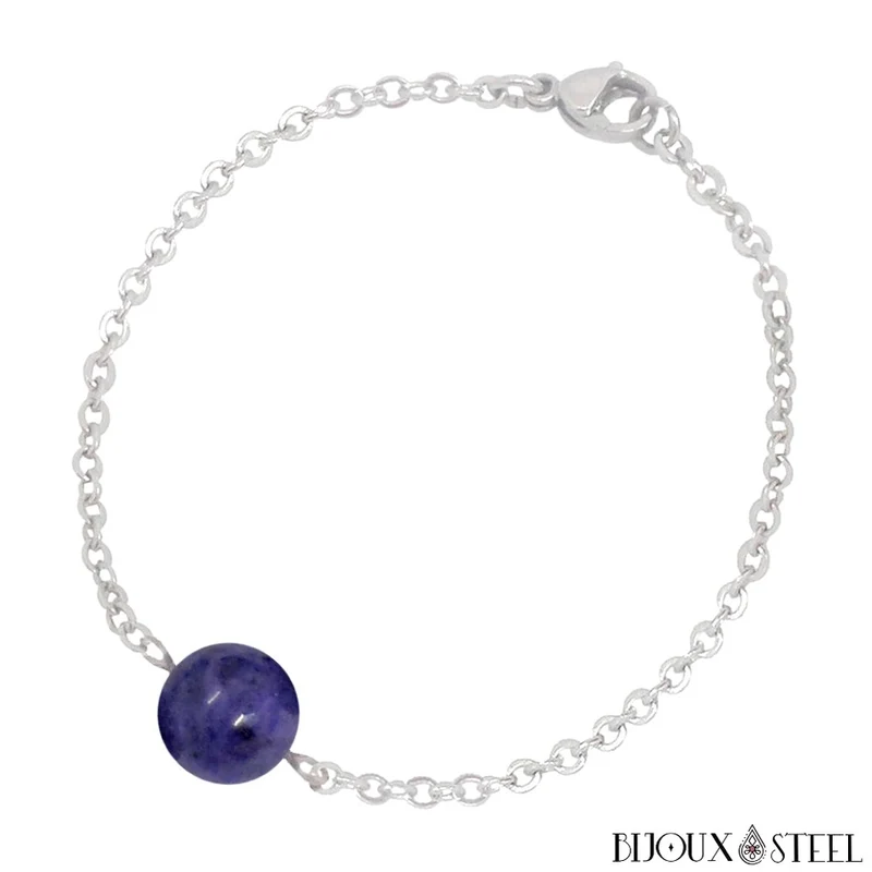 Bracelet à perle de dumortiérite en acier inoxydable