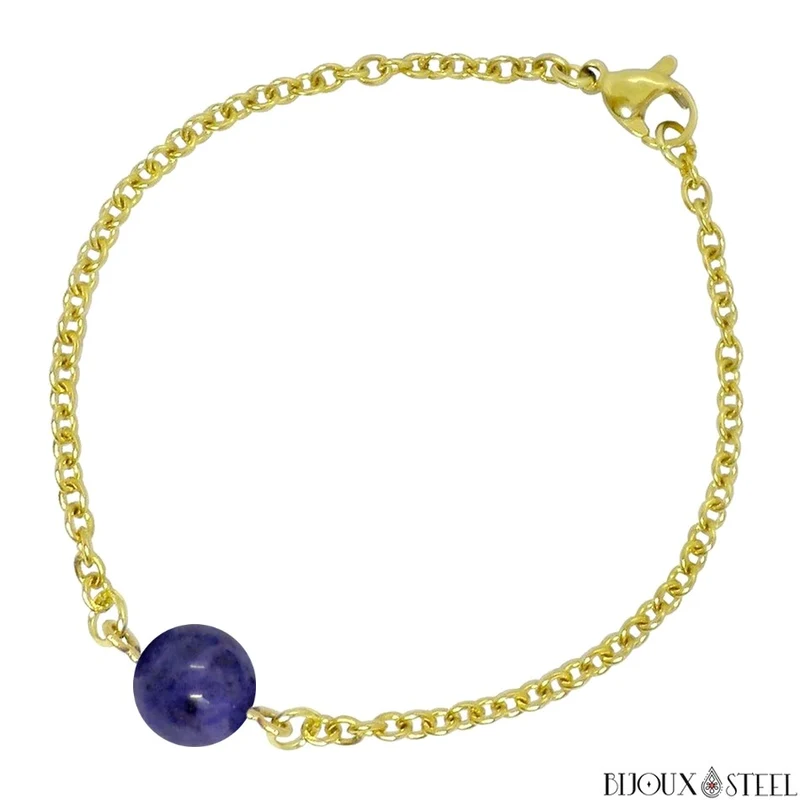 Bracelet à perle de dumortiérite en acier inoxydable