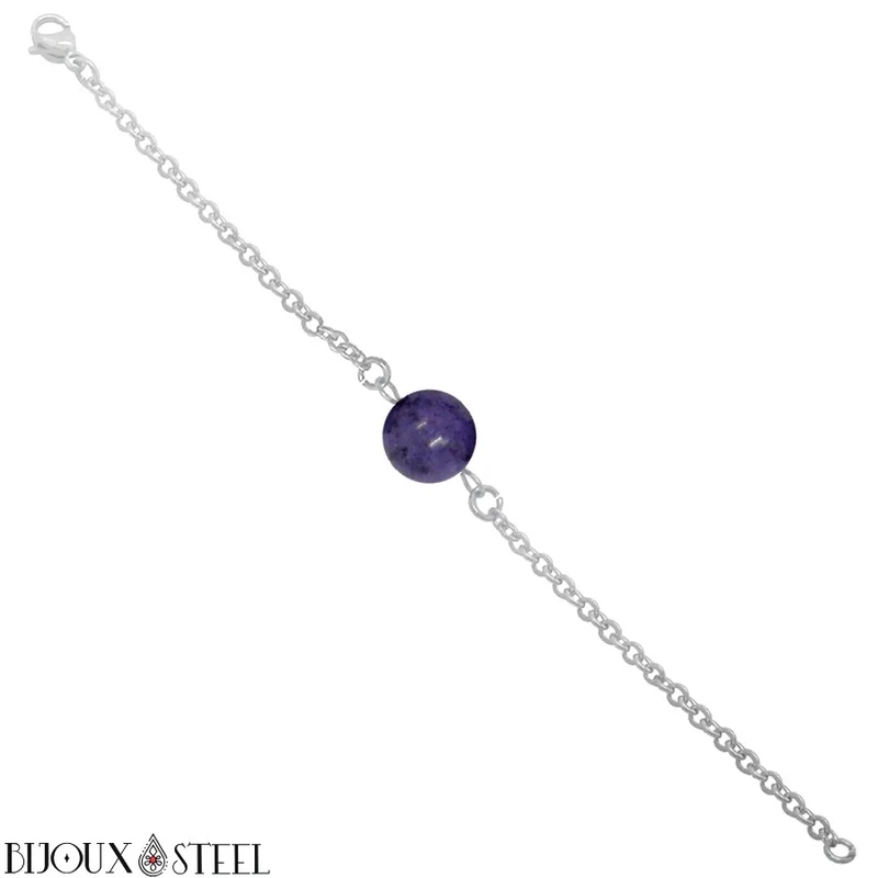 Bracelet à perle de dumortiérite en acier inoxydable