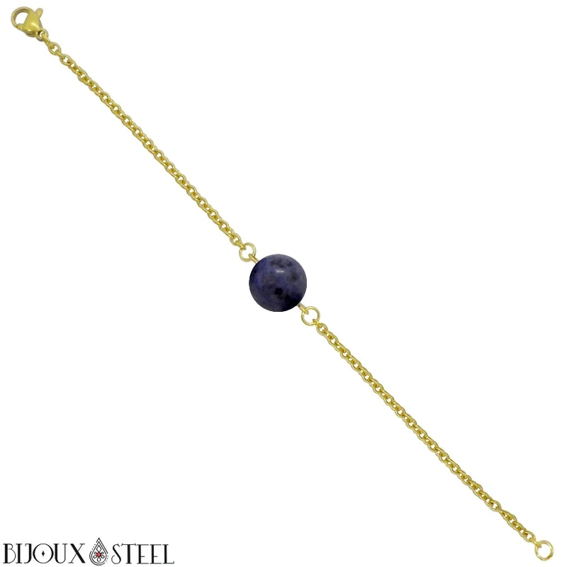 Bracelet à perle de dumortiérite en acier inoxydable