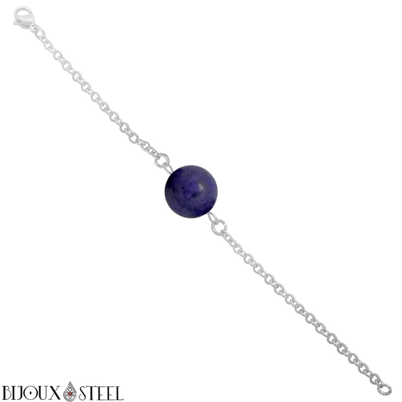 Bracelet à perle de dumortiérite en acier inoxydable
