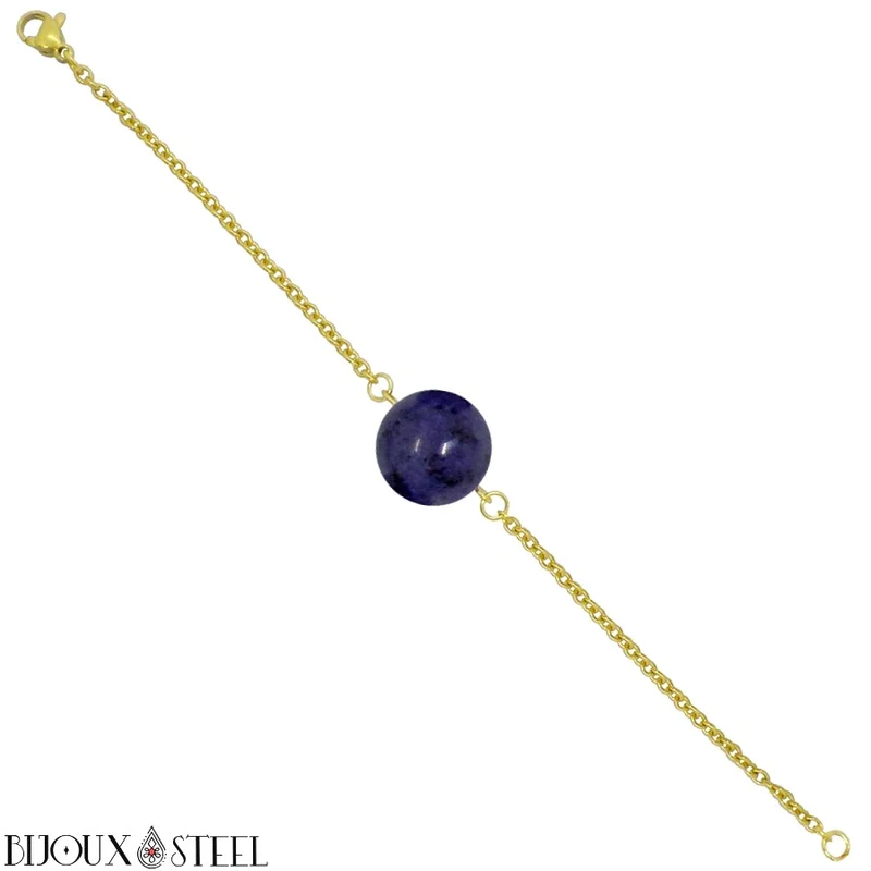 Bracelet à perle de dumortiérite en acier inoxydable