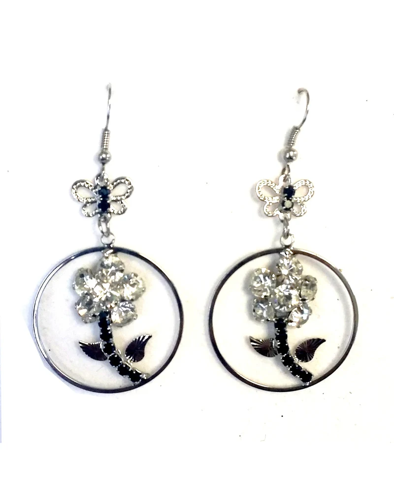 Boucles d’oreilles Fantaisie Papillon Argenté & Noir