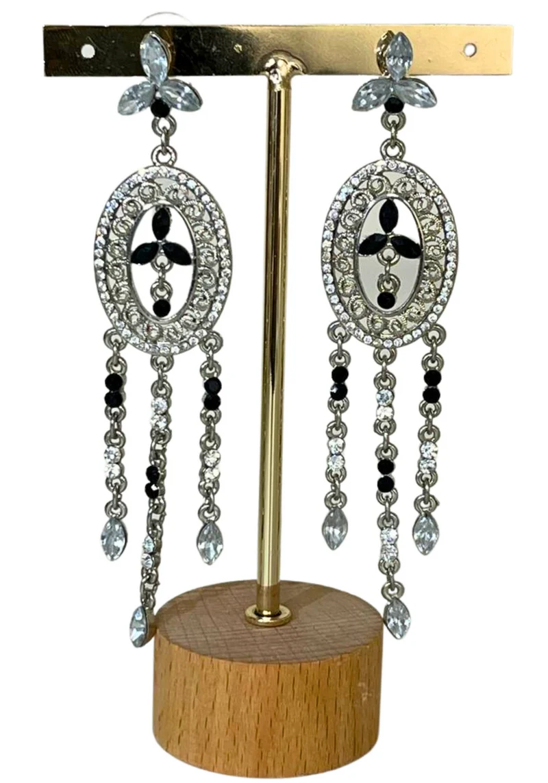 Boucles longues argentés noires Maya