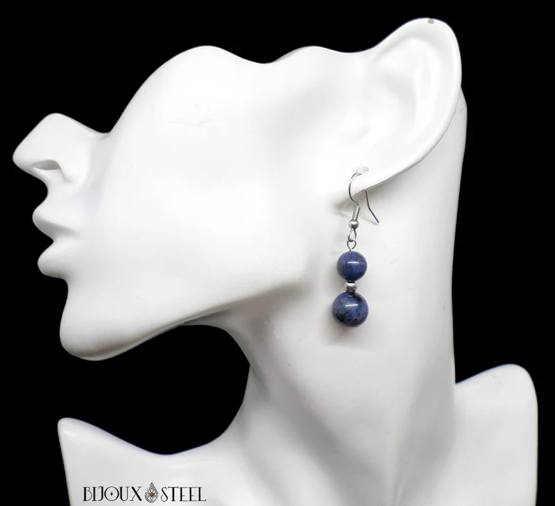 Boucles d'oreilles pendantes doubles perles de dumortiérite