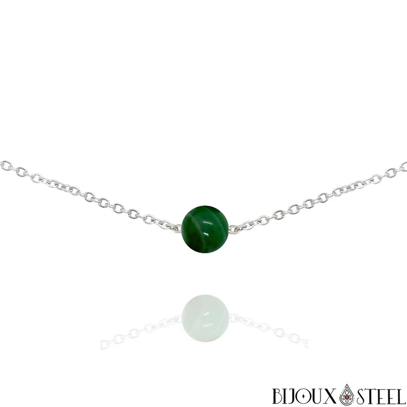 Collier à perle d'agate verte en acier inoxydable