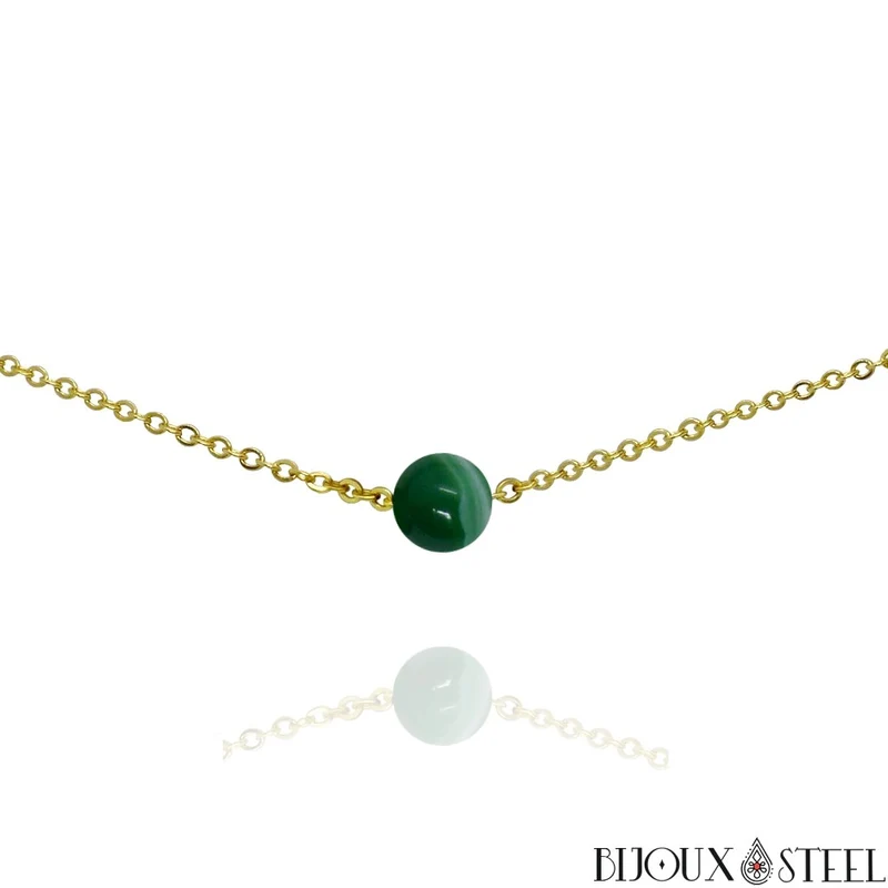 Collier à perle d'agate verte en acier inoxydable