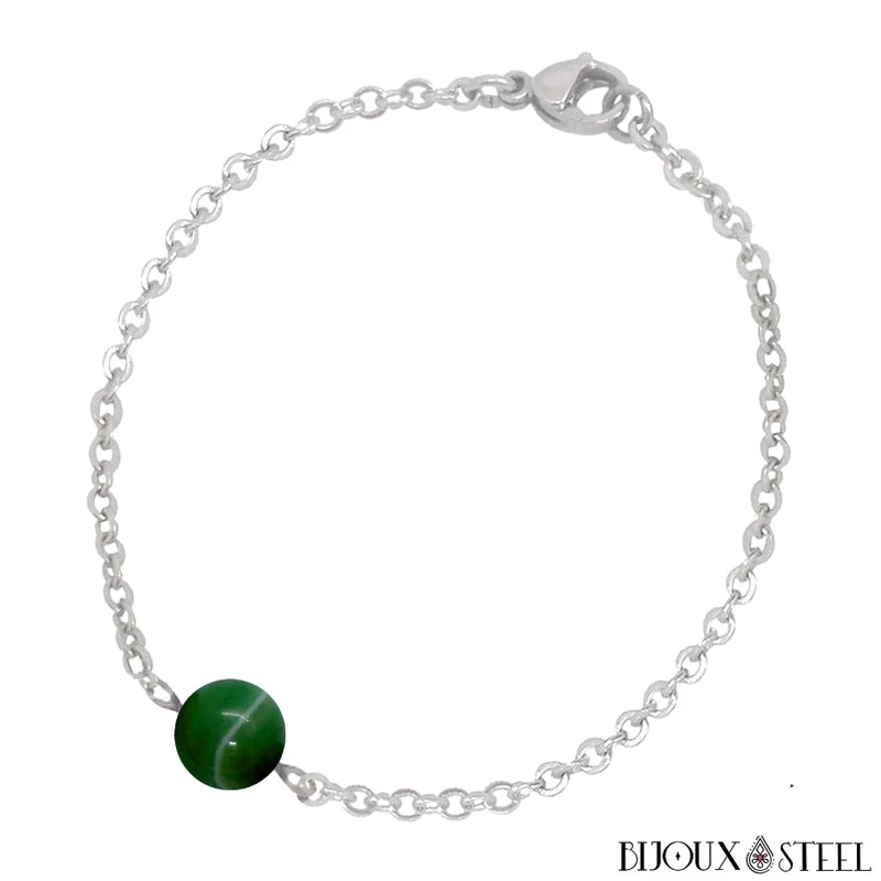 Bracelet à perle d'agate verte en acier inoxydable