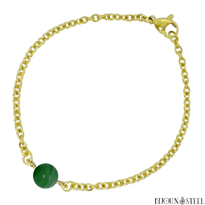 Bracelet à perle d'agate verte en acier inoxydable