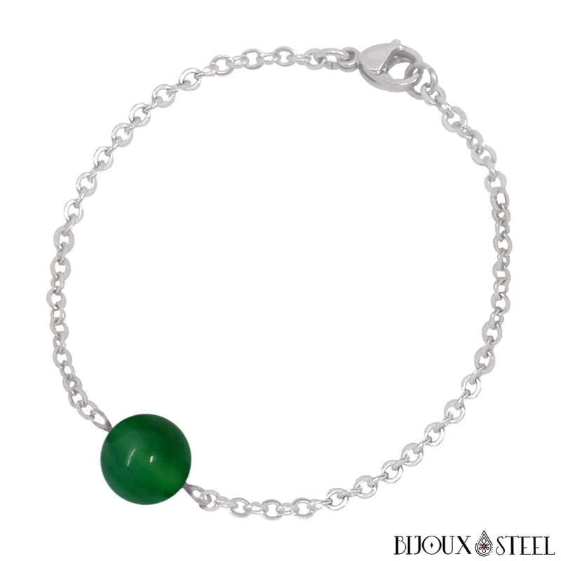 Bracelet à perle d'agate verte en acier inoxydable