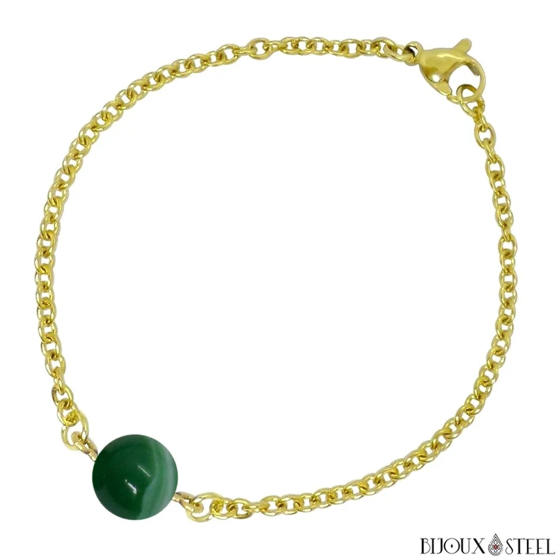 Bracelet à perle d'agate verte en acier inoxydable