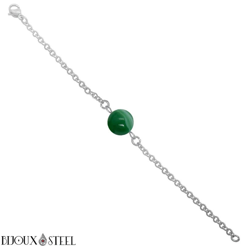 Bracelet à perle d'agate verte en acier inoxydable