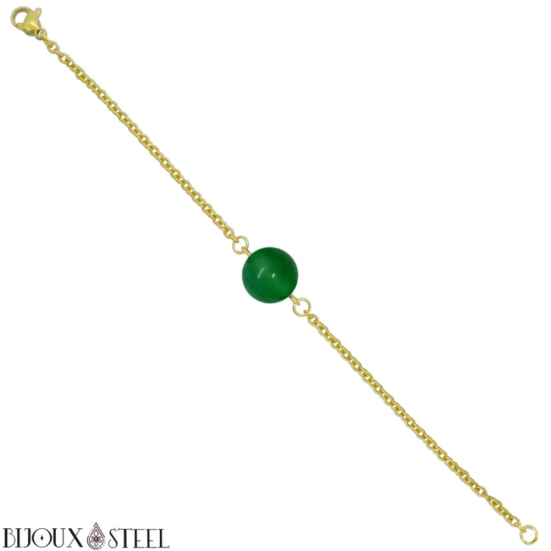 Bracelet à perle d'agate verte en acier inoxydable
